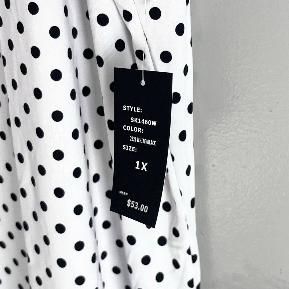 Robert Louis Polka Dot Blouse Top Flutter Sleeves Side Ties White Black 1X NWT